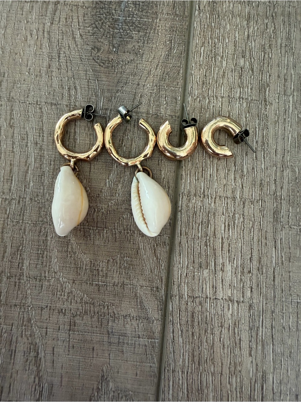Zara Gold Hoop Shell Drop Earrings set - White Shell